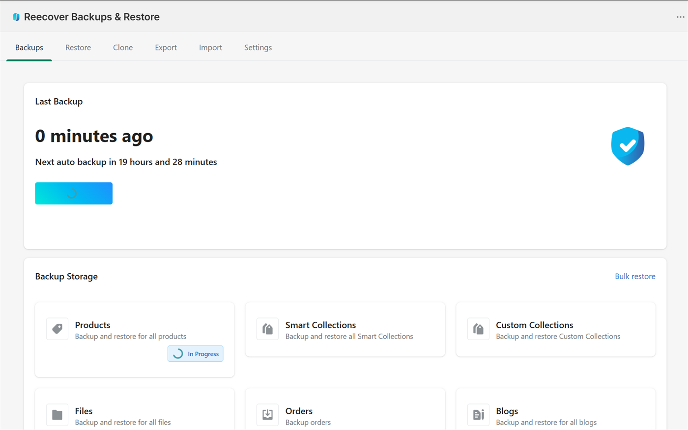 Run your first manual backup in Recover