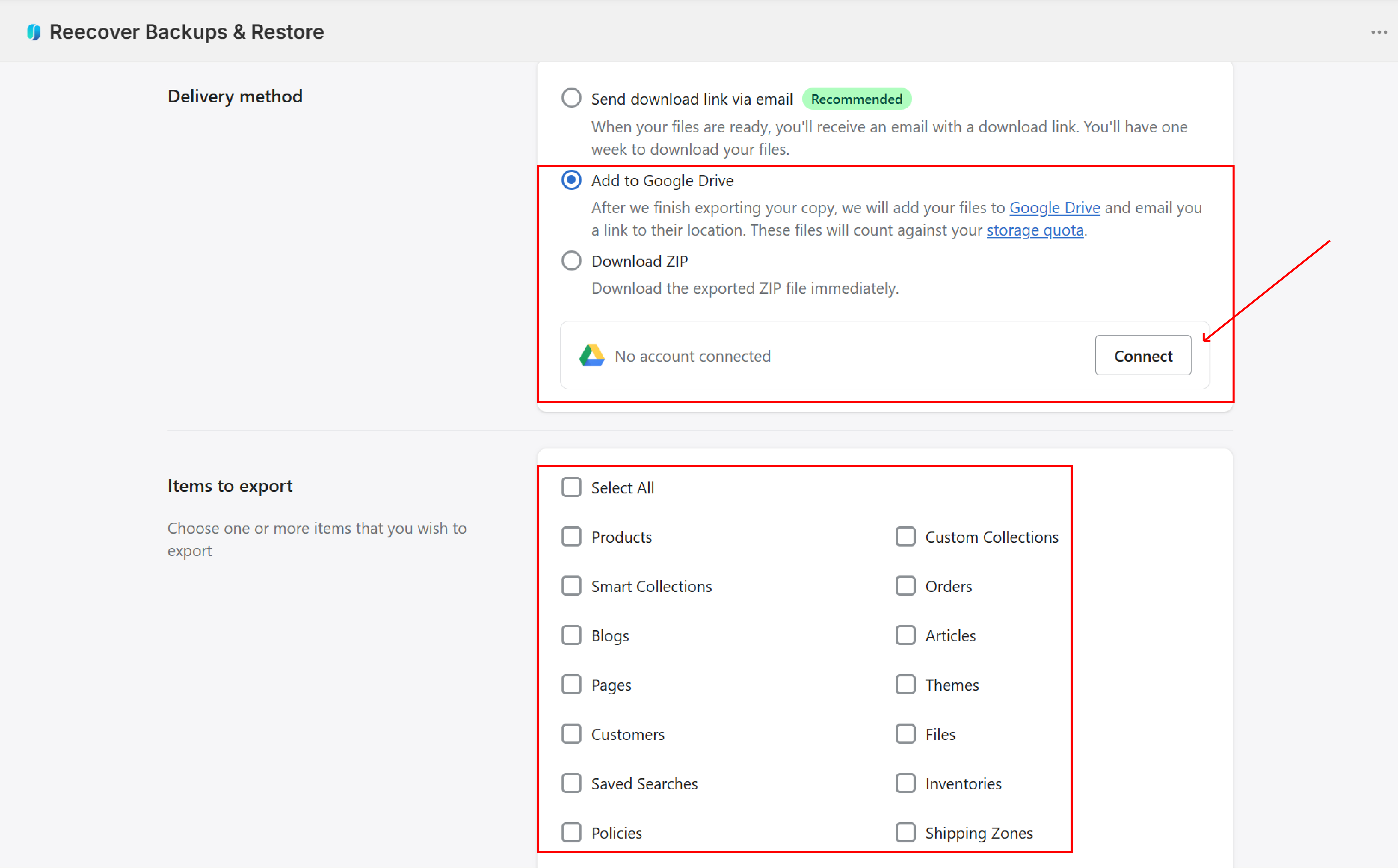Upload to Google Drive option