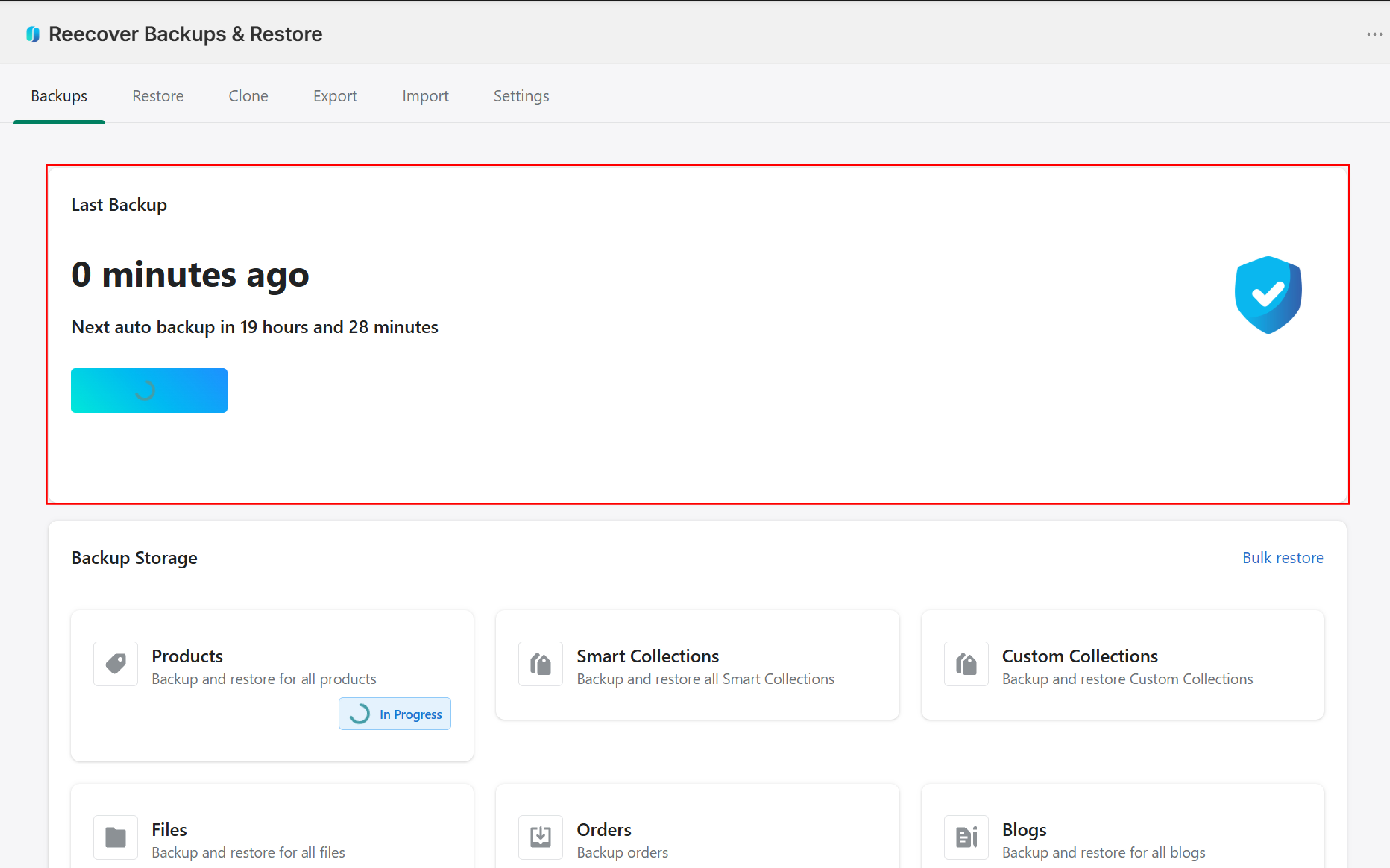 Run a manual backup in Recover