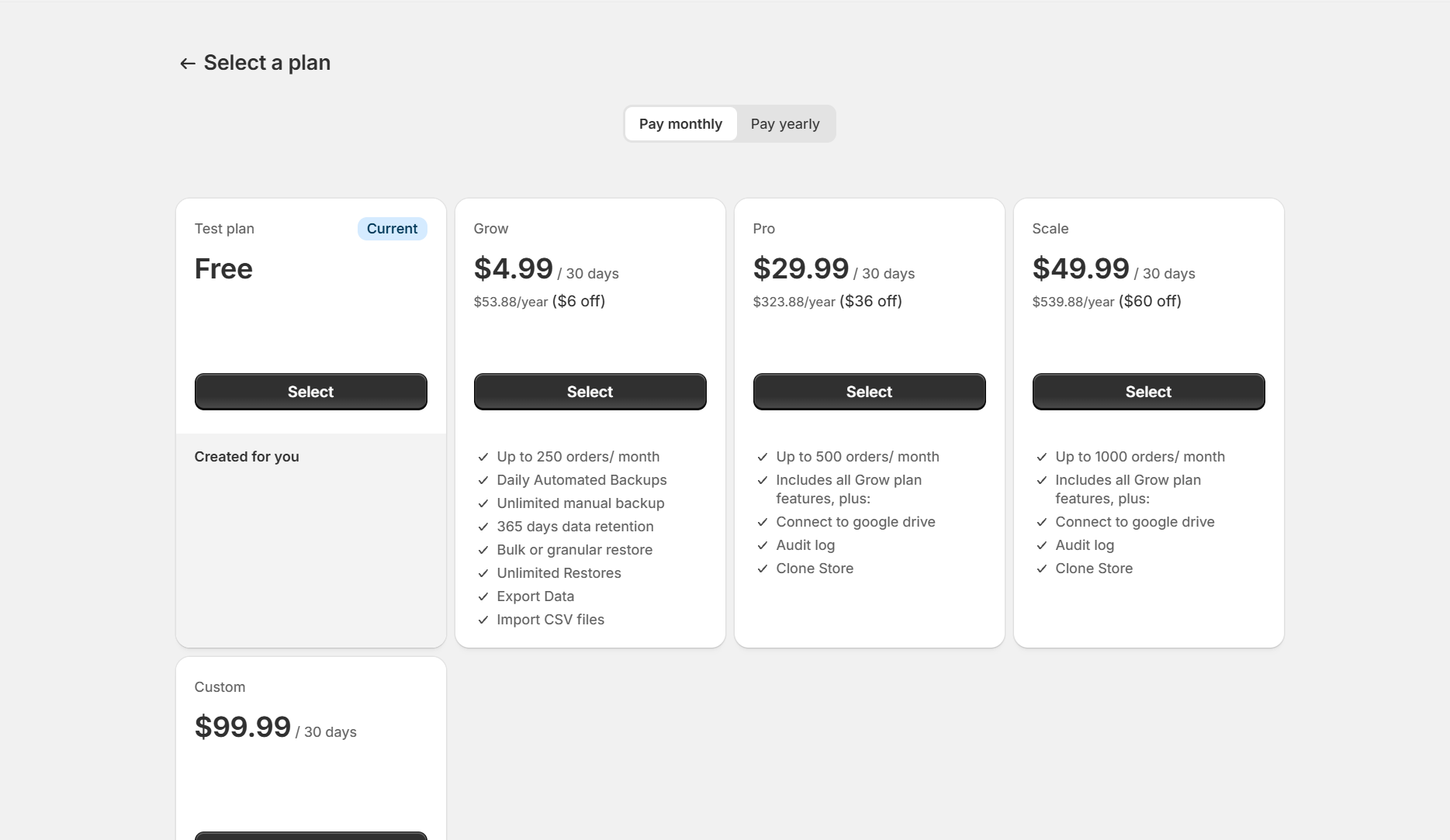 Choose a Recover plan during setup